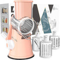 Cambom Rotary Cheese Grater Hand Crank Cheese Shredder for Fresh Cheese, Vegetable, Nuts,Non-slip Suction Base，Three Blades,Pink
