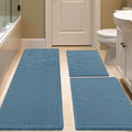 IM HOME Waffle Bath Mat Set 3 Piece Blue,Woven Modern Bath Rug Mats, Absorbent Non Slip Bath Floor Mat, Soft Washable Boho Bath Rugs with Tassels for Bathroom, Bedroom, Kitchen, Tub