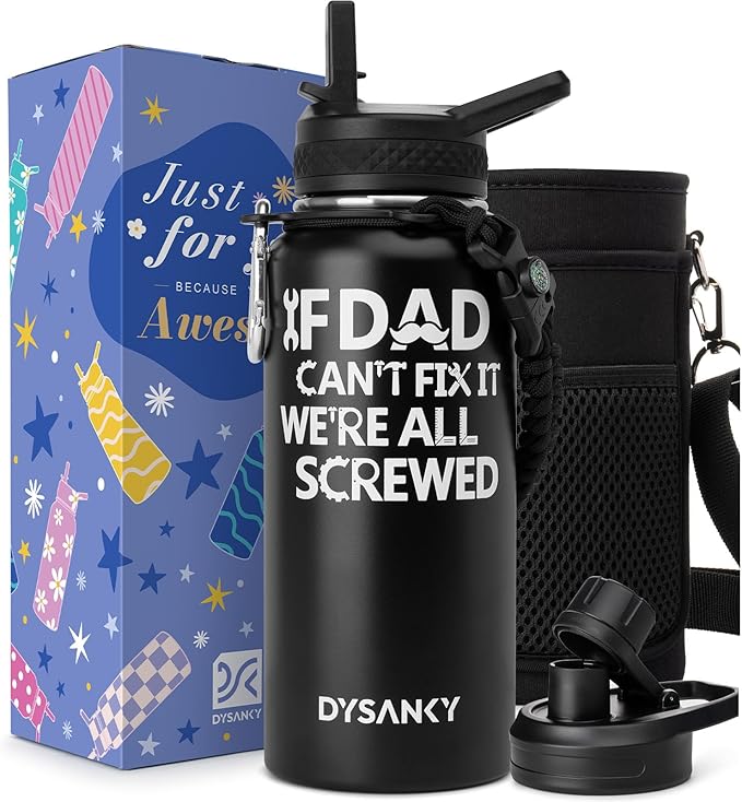 DYSANKY Fatehers's Day Water Bottle Gift– Insulated Stainless Steel Bottle with Carrier Bag, Strap & Gift Box – BPA-Free – Ideal for Hiking, Camping & Travel 32 oz