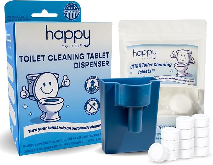 Happy Toilet Cleaner Original Bundle Tablets (12ct) - Toilet Bowl Tablet Holder Automatic Toilet Bowl Cleaner - Easy Install Toilet Tablet Holder Auto Toilet Cleaning System