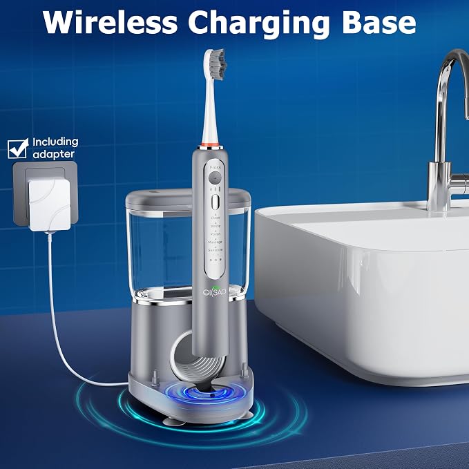 Electric Toothbrush with Water Flosser Combo,Sonic Flossing Toothbrush,Gray | 3-in-1,5 Brush Modes,500ML Tank,Gum Care,Braces Friendly ,Bridge Cleaning Sonic Toothbrush & Water Flosser Combo