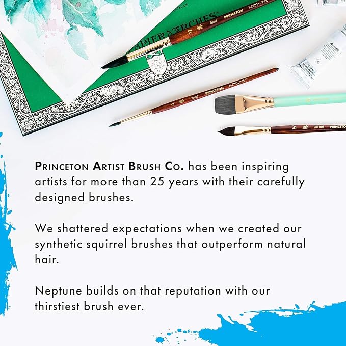 Princeton Neptune Watercolor Paint Brush Set, 4-Piece Professional Synthetic Brushes with Short Handles, Ultra-Soft & High-Absorbency Bristles for Watercolor & Fluid Media Painting