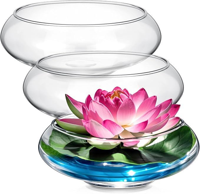 3 Pcs Hydroponic Planter Lotus Flower Pot Planter Lotus Bowl Clear Glass Fish Bowl Vase for Planting Indoor Home Decor Water Lily Narcissus Planting Water Lily (7.09in)