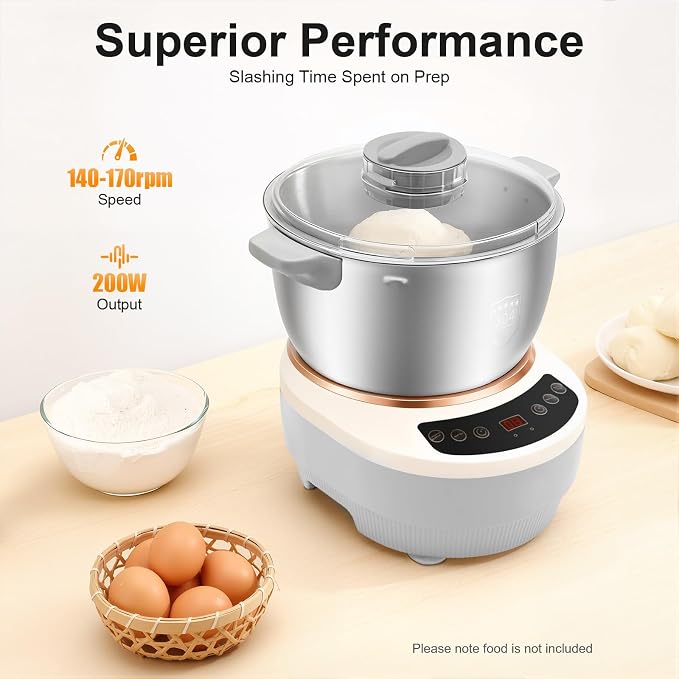 5L/169.09Oz Electric Dough Maker, 200W Household Dough Mixer Machine Complete Kit,170Rpm 304 Stainless Steel Commercial Tabletop Stand Mixers w/Measuring Cup, Measuring Spoon (Silver)