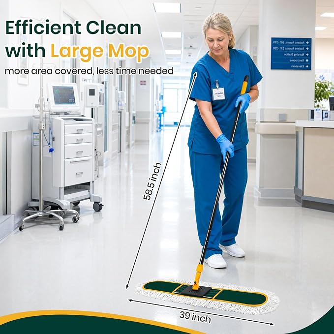 36” Commercial Duster Mops, Extra Large Floor Duster with 2 Replacement Pads, 60” Long Handle Heavy Duty Industrial Wet&Dry Flat Mop for Hardwood Floors, Marble, Laminate, Tile, Concrete, Garage