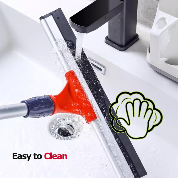 14 18 24 36 Inch Long Squeegee Window Cleaner 2 in 1, Portable Reusable Window Cleaning Tool Kit/ Window Washer, with 1 Telescopic Rod, for Shower Glass Door/ Mirror ( Size : 45cm/17.7inch long Squeeg
