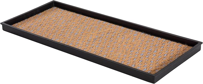 Anji Mountain Heavy Duty Waterproof Rubber Shoe Storage Mat Organizer/Boot Storage Tray Multi Use For Entryway with Coir, Tan and Blue Insert , Fits 3 Pair (34.5" Wide)