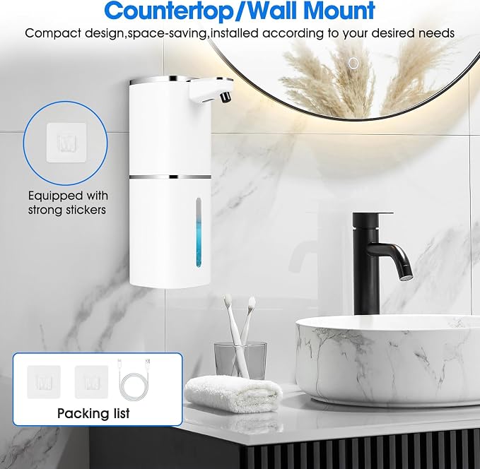 2 Pack Automatic Liquid Soap Dispenser,Touchless Soap Dispenser,13.5oz/400ml Rechargeable Wall Mounted Smart Dispenser for Bathroom Kitchen,Easy for Toddlers(White)