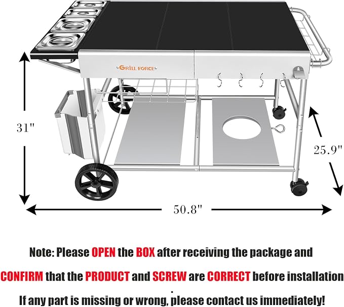 50"x 25" Pizza Oven Table,Outdoor Pizza Cart with Topping Station Grill Table Stand with Wheels for Ninja, Blackstone Griddle, Ooni, Gozney, Cuisinart.