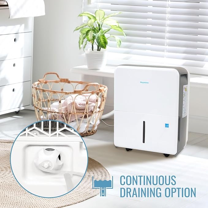 Keystone Energy Star 22-Pint Portable Dehumidifier for Large Rooms up to 1,500 Sq.Ft. with Auto-Shutoff & Timer, Quiet and Moisture Absorber For Basement, Garage, Living Room