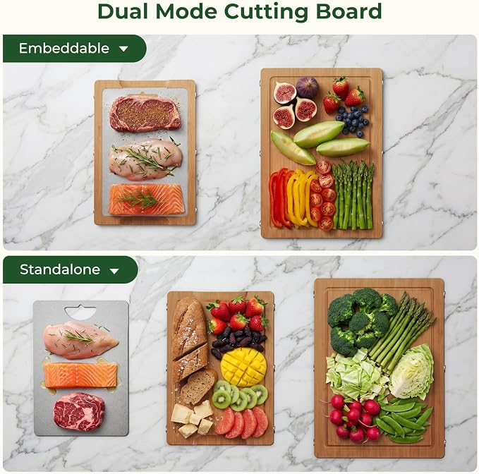 Formaldehyde Free, Glue Free, Bamboo Pure Titanium Cutting Board Set | 6 Usable Sides, Juice Grooves, Non-Slip & Scratch Resistant, Knife-Friendly, Dishwasher Safe, Warp Resistant, Kitchen Gifts