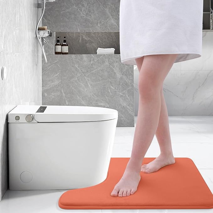 Smiry Memory Foam Toilet Rugs U-Shaped 24x20, Extra Soft Absorbent Non-Slip Contour Bathroom Rugs, Machine Washable Bath Mats for Toilet, Coral