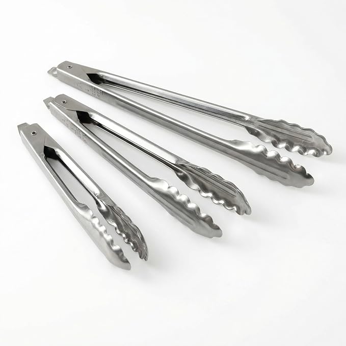 EDLUND 3-Pack Tong Set – Commercial Grade Stainless Steel Tongs (7", 9", 12"), Heavy Duty Grip, Locking Mechanism, Made in USA