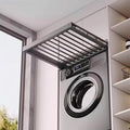 Hidden Pull Out Drying Rack, Extendable Pull Out Trousers Rack, Space Saving, Above Washing Machine Wardrobe, Aluminum Alloy, Soft-Close, Depth 21.26in Width 26-28in Grey