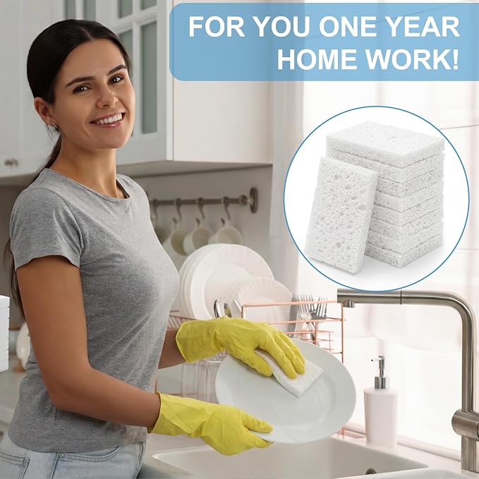 Zhengmy 48 Pieces Sponges Bulk Sponges Kitchen Compressed Sponge Natural Dish Sponge Compressed Wood Pulp Cleaning Without Scratching for Kitchen Bathroom, 3.9 x 2.4 x 0.12 Inch (White)