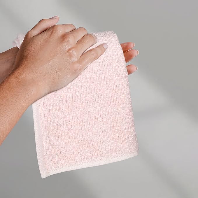 Amazon Basics Highly Absorbent, Fast Drying 100% Cotton Washcloths for Bathroom and Face, 12 x 12 inches, Petal Pink, 24-Pack