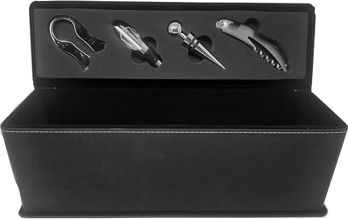 Customized Wedding Wine Box - Anniversary Couples Faux Leather Leatherette Custom Housewarming Wine Box Set, Foil Cutter, Decanter Pourer, Stopper, Corkscrew