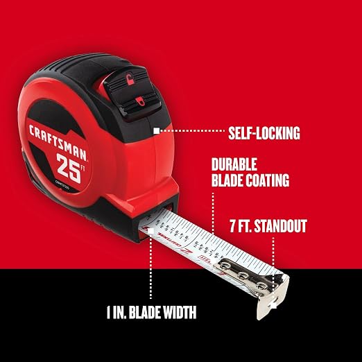 CRAFTSMAN 25-Ft Tape Measure with Fraction Markings, Retractable, Self-Locking Blade (CMHT37225), Pack of 6