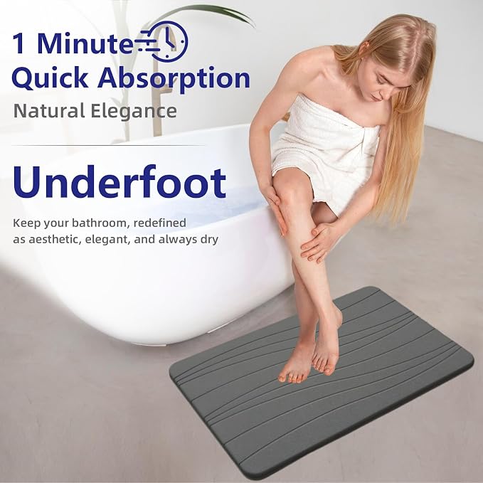Fast Drying Stone Bath Mats for Bathroom, Non-Slip Diatomaceous Earth Bath Mat, Super Absorbent Bath Mat Stone (23.6''×15.4" Dark Gray Flow)