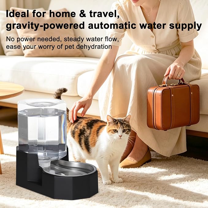 Sfozstra 5L Cat Gravity Water Bowl Dispenser: Stainless Steel Bowl | No Power Needed / No Filter Required / Spill Proof Design / Easy Cleaning / Cats & Small Dogs / Home Crate Area & Travel
