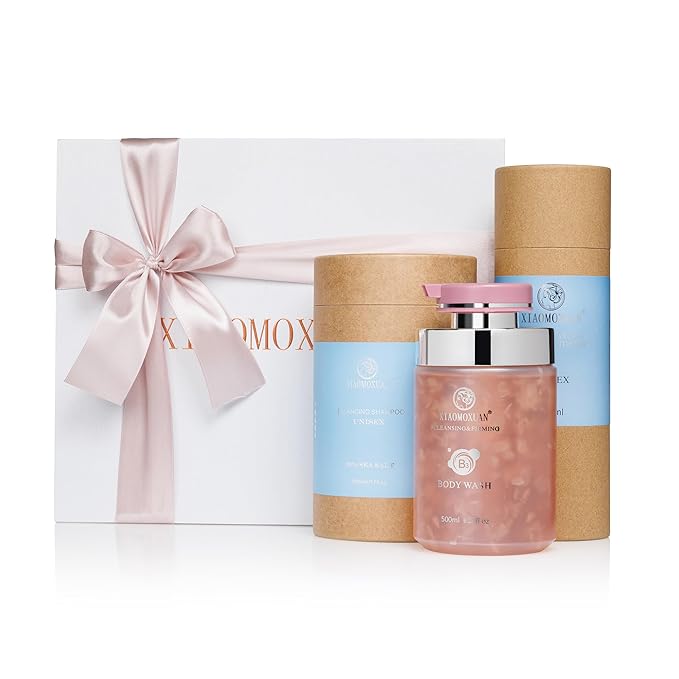 Xiaomoxuan Gift Set Box for Personal Care Sakura Body Wash with Sea Salt Shampoo and Balancing Spray 3-Piece Full-Body and Hair-Care Set for Women and Men