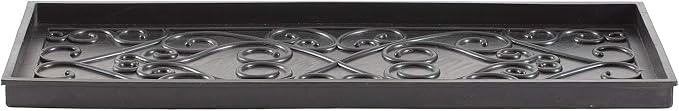 Anji Mountain AMB0BT3F-017 Black Rubber Boot/Shoe Tray with Coir, Fits 3 Pair (34.5" Wide), Cross Embossed Insert