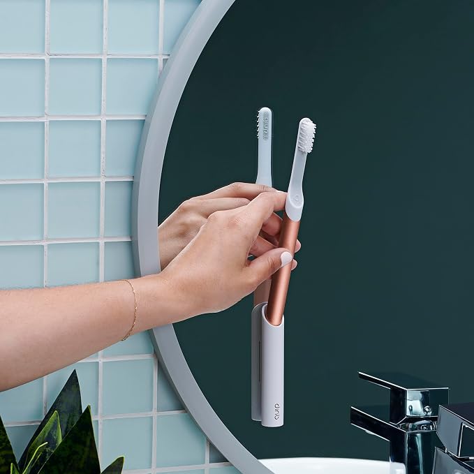 Quip Sonic Toothbrush for Adults with Timer - Includes Extra Brush Head and Travel Cover Mount - Electric, Soft Bristle Refill Head, Metal Handle, 3 Month Battery Life - Travel Toothbrush - Copper