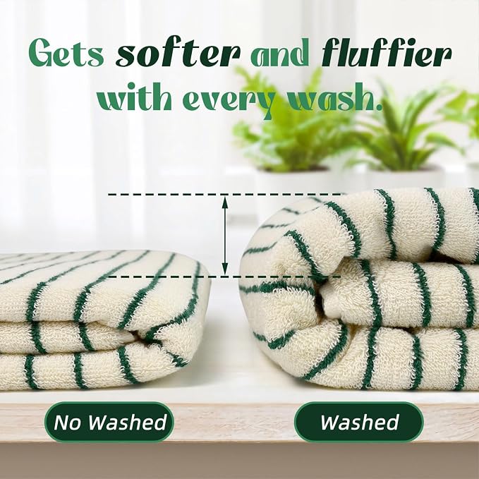 8 Piece Green Towel Set, Super Soft & Absorbent Cotton Striped Towels | for Bathroom Decor, 2 Bath, 2 Hand, 4 Washcloths