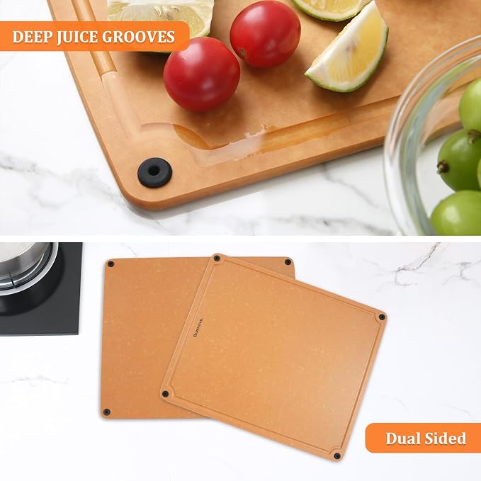 Large Cutting Boards for Kitchen Dishwasher - 2PC Cutting Board Set Double-Sided with Non-Slip Feet and Juice Groove Composite Chopping Board for Kitchen Knife Friendly XL(18.8")+L(14.5")