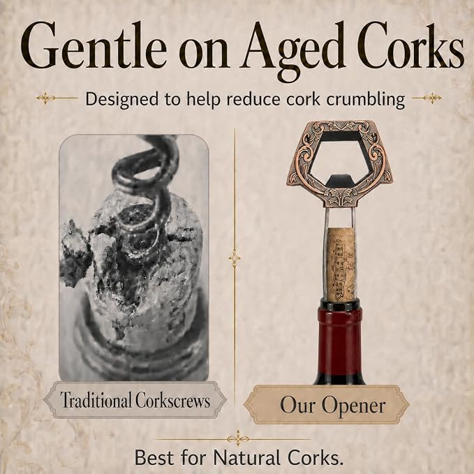 Wine Couple 3 in 1 Wine Bottle Opener, Ah So Two Prong Corkscrew (Copper) | For old fragile corks, beer caps and vintage bottles. Black gift box for wine lovers, collectors and gifting