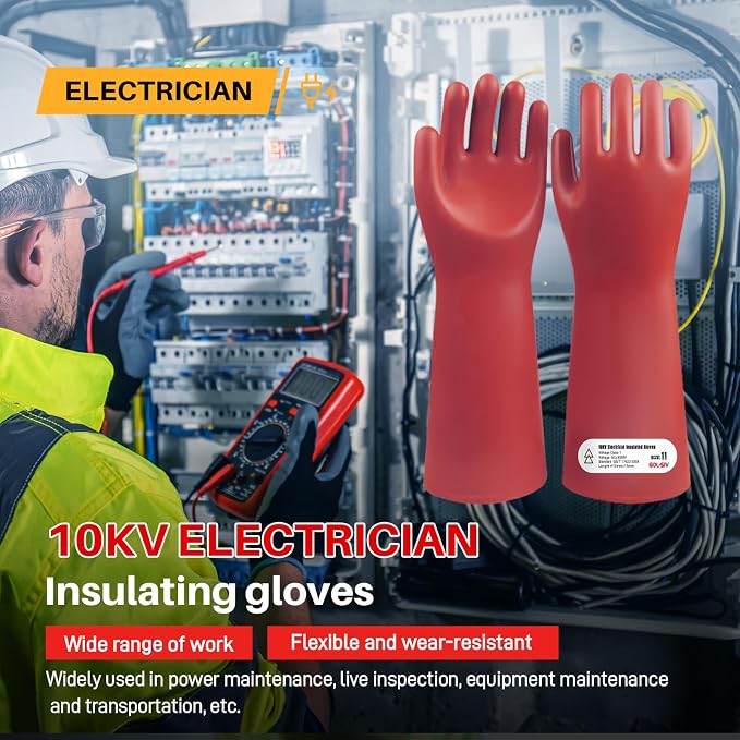 Insulated Electrician Gloves -Class 1 ASTM Compliant High Voltage Rubber Electrical Work Gloves For Men Work Electrical Safety Gloves3000V AC