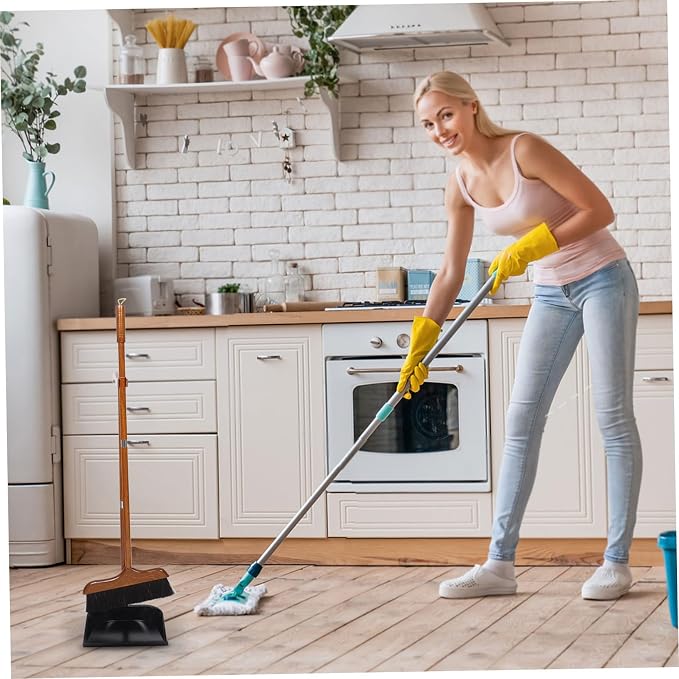 HEALLILY Broom and Dustpan Set with Handle Versatile Cleaning Tool for Home Kitchen and Patio for Pet Hair and Dust Removal Ergonomic Design for Comfortable Use