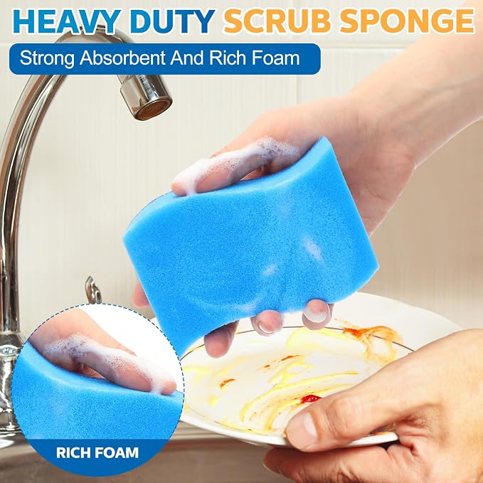Tioncy 90 Pcs Individually Wrapped Sponge Bulk Non Scratch Scrub Kitchen Cleaning Sponges Blue Dual-Sided Dish Scrubber, Cleans Fast Without Scratching for Washing Dishes and Cleaning Kitchen