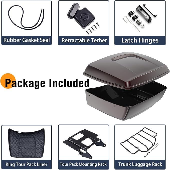 Advanblack Road Glide Tour Trunk Pack Midnight Crimson King Tour Trunk Pack Luggage +Wrap-Around Backrest Pad for '97-'25 Harley Touring Road King Street Glide Electra Glide CVO models