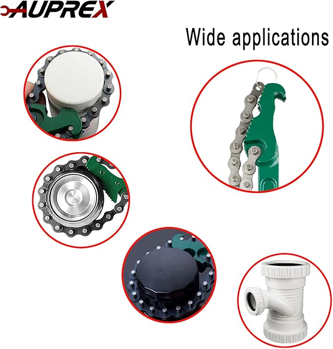 AUPREX 12 Inch Sturdy Carbon Steel Adjustable Heavy Duty Ratcheting Chain Oil Filter Wrench Reversible Chain Style Pipe Fitter With Multi-Purpose