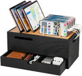 Homde Bamboo Charging Station Organizer: 2 Layer Charger Holder with Drawer for Office Home - Electronic Docking Stand for Multiple Devices, Tablets, Phones （Black）