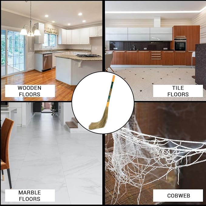 Zureni ZN-BR-08 Floor Broom with Natural Soft No Dust Grass Long Stick Jhadu for Home Pantry Office Cleaning (Random Colours)