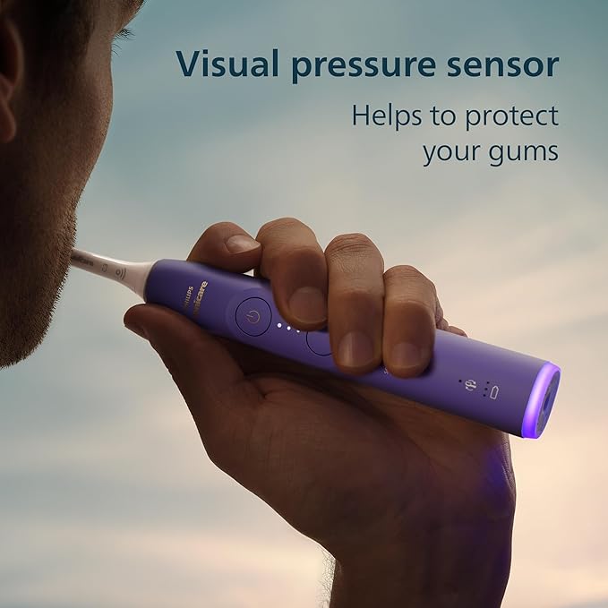 Philips Sonicare 6700 Series Electric Toothbrush, Pressure Sensor, 9 Brushing Settings, SmarTimer, BrushPacer, 21-Day Runtime, Travel Case, for Gum Health & Sensitive Teeth, Purple, HX7417/04