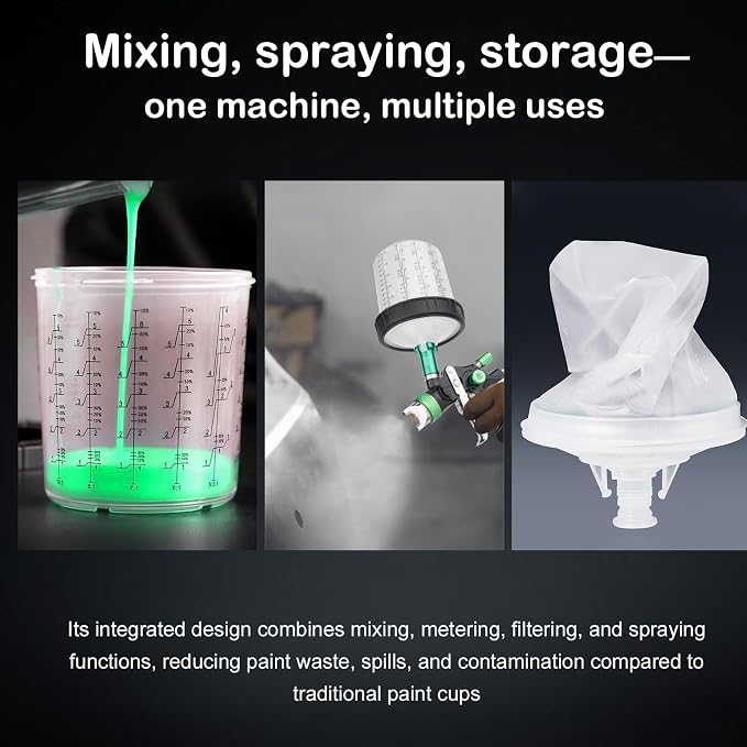 HVLP Air Spray Gun Kit Includes 10 Disposable 650ml Paint Cups with 1.4/1.7/2.0mm Nozzles. The Automotive Paint Spray Gun can be Used for Primer, Clear Topcoat Application (Green)