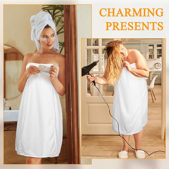 4 Pcs Towel Wrap for Women Waffle Spa Robe with Adjustable Closure Elastic Top Lightweight Wraps for Bath Shower