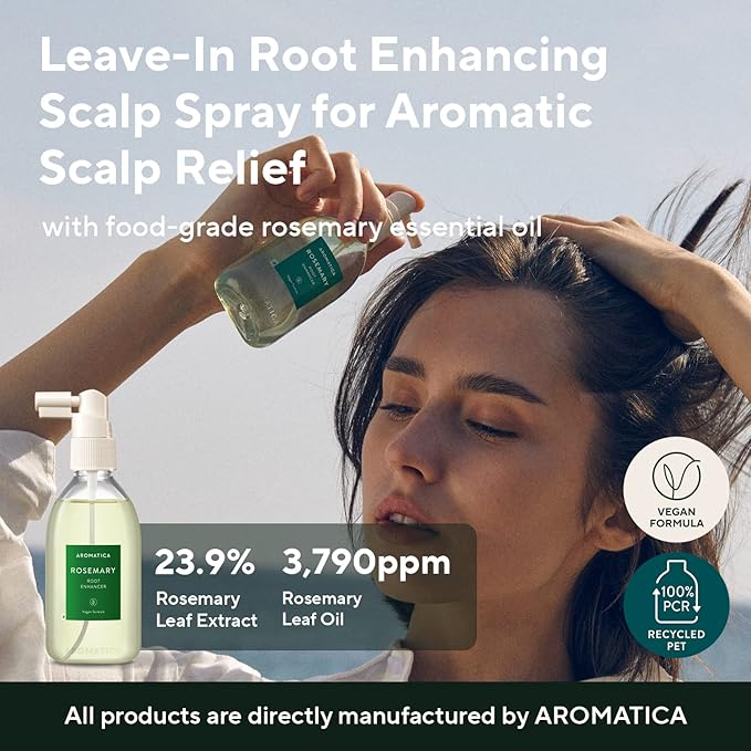 AROMATICA Rosemary Root Enhancer And Scalp Scrub Korean Hair Care Set - Rosemary Water Spray and Scalp Exfoliator for Dry Scalp Treatment, Rosemary Oil Scalp Care, Exfoliante de romero