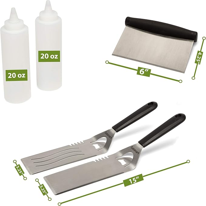 Cuisinart Flat Top Professional Quality Propane CGG-0028 28" Two Burner Gas Griddle and Cuisinart CGS-507 Griddle Kit, 7 Piece, Steel