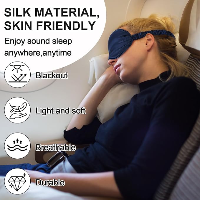 Newcotte 50 Pcs Silk Sleep Eye Mask for Sleeping Adjustable Elastic Strap Blackout Smooth Soft No Pressure Eye Covers for Women and Men Comfortable Blindfolds (Black, Gray, Green, Pink, Navy Blue)