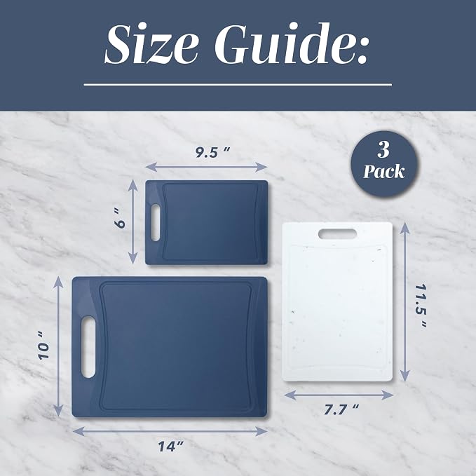COOK WITH COLOR Non-Slip Cutting Board Set – Kitchen Essentials with Easy Grip Handle for Meat, Veggies, and Fruits, 3 Cutting Boards, Blue and White Marble