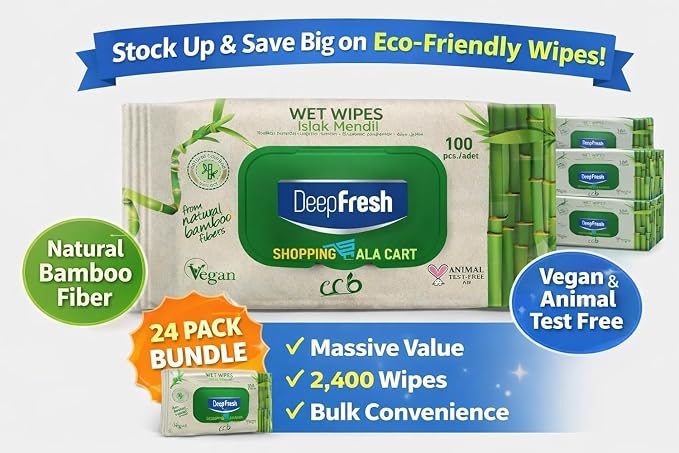 Shopping Ala Cart DeepFresh All-Purpose Surface Cleaning Wipes — 12-Pack Case (1,200 Total Wipes) — Bamboo Fiber, Durable & Lint-Free, Bleach-Free, Pop-Top Lid, Vegan