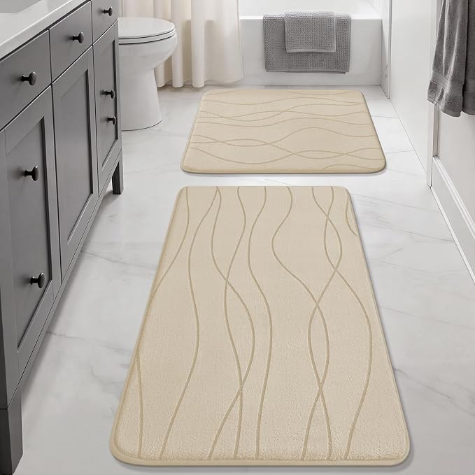 YIHOUSE Bathroom Rugs Set 2 Piece, Memory Foam Bath Mat Khaki | 17x24& 20x32, Ultra Soft, Absorbent, Non-Slip, Machine Washable, for Bathroom, Sink and Toilet