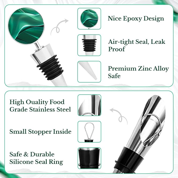 Wine Bottle Opener Set - Professional Waiters Corkscrew Wine Opener, Wine Aerator Pourer Spout, Wine Bottle Stopper, Wine Collar Drip Ring. 4-Piece Wine Accessories Gift Set