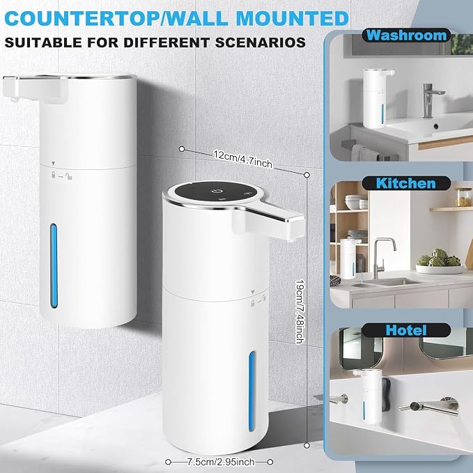 Automatic Soap Dispenser Liquid Touchless: 13.52oz/400ml Wall Mounted USB Rechargeable - 4-Level Adjustable Modern Electric Hand Soap Dispenser - Kitchen Bathroom Kids Family White