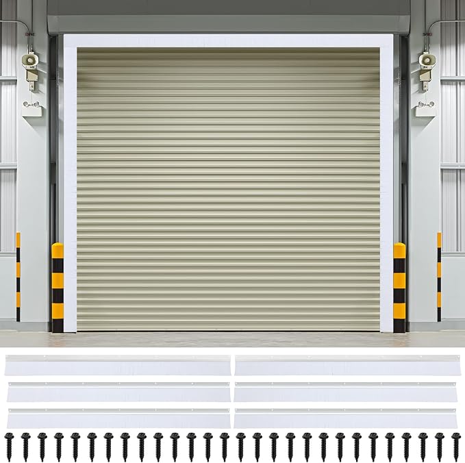 DoubleFill 10 x 10 ft Garage Door Brush Seal Kit, 3 Inch Roll up Door Seal with Aluminum Track, Heavy Duty Nylon Brush for Commercial Doors, Warehouse Barn, Energy Saving, Pest Proof, White