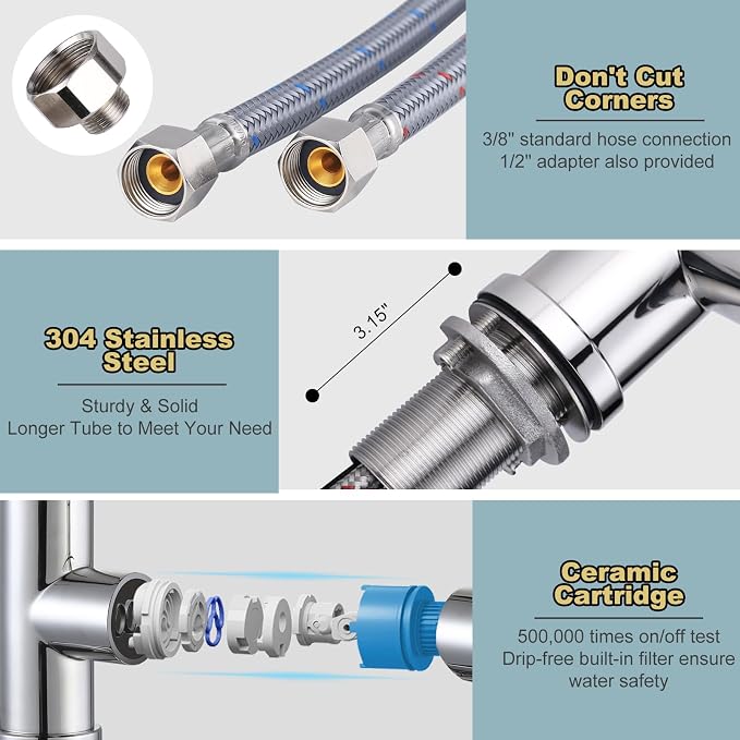 Chrome Kitchen Faucet with Sprayer, WOWOW Pull Down Kitchen Sink Faucet Stainless Steel Utility Sink Faucet with Deck Plate, Kitchen Tap for RV, Laundry, Bar